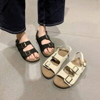 Dép Sandal Quai Ngang Quai Hậu Chất Da Lộn Basic Đi Học Ulzzang