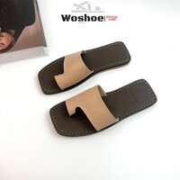 Dép sandal quai ngang xỏ ngón WOSHOE đế bệt mũi vuông bigsize 34-42
