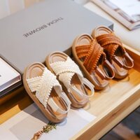Dép sandal quai vải chéo phối tua đế cao su siêu mềm, đệm êm chân, phong cách vintage cho bé gái siêu xinh