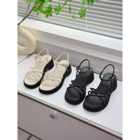 Dép sandals nữ quai mảnh, đế xuồng 5cm, chất da lì mềm mại, Qbeyral M885