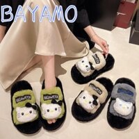 Dép sang trọng BAYAMO, Dép lông Fulffy ấm áp mùa đông Sanrio Hello Kitty, Dép đi trong nhà dày thời trang chống trượt mềm mại mùa thu đông