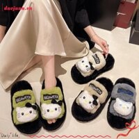 Dép sang trọng DUOJUAN, Dép lông thú Sanrio Hello Kitty Fulffy ấm áp mùa đông, Dép Cotton đôi đế dày chống trượt dễ thương mùa thu đông