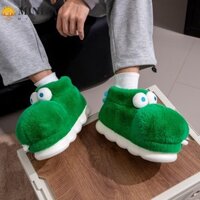 Dép sang trọng khủng long MINLIA, Dép đế phẳng chống trượt màu xanh lá cây, Giày sàn mới lạ Phim hoạt hình cá sấu dày dép ấm áp Cặp đôi