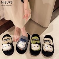 Dép sang trọng MISUPS, Dép lông thú mềm mại mùa đông Sanrio Hello Kitty, Dép đi trong nhà dày thời trang chống trượt