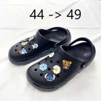 Dép Size Lớn Big Size Crocs Nam (Kèm Sticker) Có Quai Hậu Đen Đế Xám Không Thấm Nước Dép Rọ Ngoại Cỡ 44 45 46 47 48