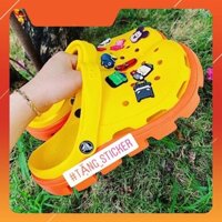 Dép Sục cá sấu duet Thời Trang Nam Nữ màu vàng đế cam Tặng 10 Jibbitz 2D sticker