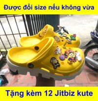 Dép sục crocs nam nữ màu vàng dép sục chuẩn size đế cao chất liệu siêu nhẹ - Tặng 12 Jibbitz cực kute - hỗ trợ đổi size