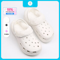 Dép sục crocs nữ lót lông đế thấp basic
