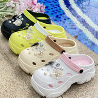 Dép sục cross nữ đế cao 5cm kèm charm đá sang chảnh êm chân tôn dáng chống trơn, dép lỗ nhựa EVA phong cách Hàn Quốc