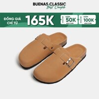 Dép sục da bò lộn màu nâu cao cấp - dép bịt mũi thời trang nam nữ BU09 Buenas Classic