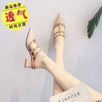 Dép sục da mềm thật hot trên mạng Giày mũi nhọn kiểu Pháp xu hướng đinh tán mùa hè 2025 cho nữ Xăng đan gót thô dễ phối Muller cho nữ