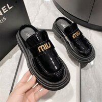 Dép sục nữ đế răng cưa da bóng miu đế 5cm