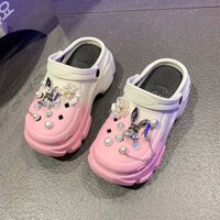 Dép sục nữ Eva đế cao 7cm màu loang kèm charm thỏ ngọc sang chảnh