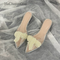 Dép Sục Nữ Mica Đính Nơ Ngọc 4 Cánh