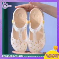 Dép thời trang dép quai hậu nữ giá rẻ Giày Nhựa Đi Biển Đục Lỗ Đế Bằng In Hoa Phong Cách Mới
