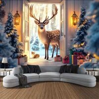 Đẹp Tiệc Giáng Sinh Trang Trí Phong Cảnh Vải Nền Cây Giáng Sinh Nai Sừng Tấm Thảm Polyester Vui Vẻ Thảm Trang Trí Phòng Thẩm Mỹ Trang Trí Nhà Tấm Thảm Bắc Âu Phòng Ngủ Phòng Khách Trang Trí Tường Tivi Nền Tường Vải Canvas