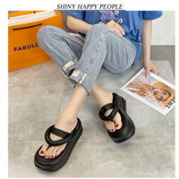 Dép tông nữ đế cao quai phồng, chất liệu da mã 1018