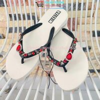 Dép tông nữ quai đính đá hạt xoàn xinh xắn Mixstar Thái Lan - Trắng đen - 9.5