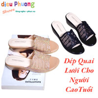 Dép Trung Niên Đế Xuồng 5 Phân - Dép Đi Tiệc Cho Bà, Quà Tặng Mẹ - Quai Lưới Điểm Xoàn Đế Nhẹ A6851 598-002