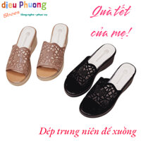 Dép Trung Niên Đi Tiệc - Dép Cho Bà Quà Tặng Mẹ Dép Đế Xuồng 6.5cm Quai Lưới Điểm Xoàn Cao Cấp 3926