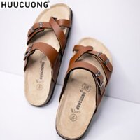 Dép unisex đế trấu xỏ ngón pu nâu handmade
