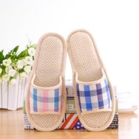 Dép vải lanh kẻ ô bốn mùa, dép cotton lanh cho cặp đôi, dép đi trong nhà, sàn gỗ, dép chống trượt bán buôn