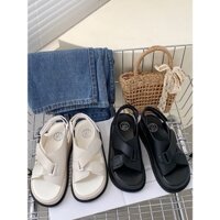 Dép Xăng Đan Đế Bằng Nữ Ulzzang LOẠI 1 - Giày Sandal Nữ Đi Học Quai Đan Chéo Chất Liệu Da PU Đế Cao