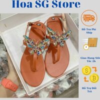 Dép Xăng Đan Nữ Đế Bằng Xỏ Ngón Đính Đá Con Bướm Charm Đẹp Cao Cấp Sandal Đế Bệt Quai Mảnh Màu Đen Cam