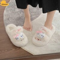 Dép xỏ ngón AILIANSUO, Giày Cotton dày Hello Kitty, Giày gia đình ấm áp hoạt hình chống trượt