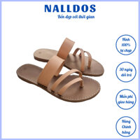 Dép xỏ ngón dây mảnh NALLDOS quai da Microfiber đế thấp TPR chống trượt