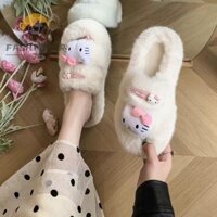 Dép xỏ ngón FASHYUNER, Giày Cotton chống trượt Hello Kitty, Giày gia đình hoạt hình dày sang trọng