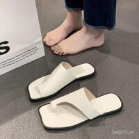 Dép xỏ ngón mũi vuông phong cách Hàn Quốc cho phụ nữ, dép sandal phẳng mới cho trang phục ngoài trời
