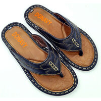 DÉP XỎ NGÓN NAM DA BÒ 100, KIỂU MŨI TÊN KÉP CAO CẤP, MAY QUAI FULL CHẮC CHẮN, Donavykepmuiten, ĐẾ CAO SU ĐI RẤT ÊM CHÂN - Đen - 39