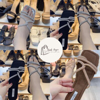 Dép Xỏ Ngón Nữ Ngang Xoắn Dây Đế Bệt Chống Trượt Quai Đá Thời Trang 3 Màu Đen/Nâu/Bạc - Thanh Huyền