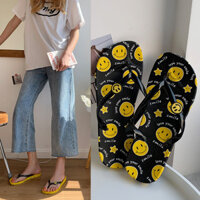 Dép xỏ ngón nữ phong cách Hàn Quốc, xu hướng Ins, dép mặt cười, dép đi trong nhà và ngoài trời, đế mềm, dép thoải mái cho phụ nữ