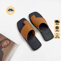 Dép xỏ ngón quai ngang mũi vuông, sandal đi biển đế bệt size 34-44