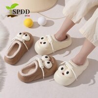 Dép xỏ ngón SPDD Nữ, Giày khoác ngoài đôi mắt lông tơ dày, Dây thông thường Chống trượt Ấm áp mùa đông Dép đi trong nhà