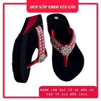 Dép xốp nữ cao từ 3cm đến 10cm đế bằng cao su cứng chống trơn trượt quai đính đá viền đỏ