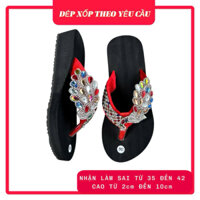 Dép xốp nữ xỏ ngón quai kẹp đính đá đế cao su cứng chống trơn trượt cao thấp đa dạng màu đen quai con công