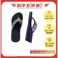 Dép xốp nữ xỏ ngón quai kẹp đính đá đế cao su cứng chống trơn trượt cao thấp đa dạng màu đen viền tím