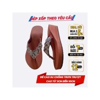Dép xốp nữ xỏ ngón quai kẹp đính đá đế cao su cứng chống trơn trượt cao thấp đa dạng màu nâu