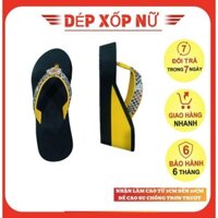 Dép xốp nữ xỏ ngón quai kẹp đính đá đế cao su cứng chống trơn trượt cao thấp đa dạng màu vàng đen