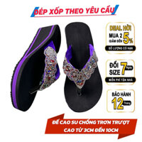 Dép xốp nữ xỏ ngón quai kẹp đính đá đế cao su cứng chống trơn trượt cao thấp đa dạng màu đen quai trắng
