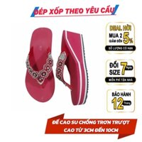 Dép xốp nữ xỏ ngón quai kẹp đính đá đế cao su cứng chống trơn trượt cao thấp đa dạng màu đỏ viền trắng