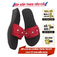 Dép xốp nữ xỏ ngón quai ngang đính đá đế cao su cứng chống trơn trượt cao thấp đa dạng màu đen bông như hình