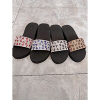 Dép xốp quai ngang nữ kết cườm, đế cao 5cm