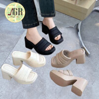 Dép xuồng 3 sọc phồng đế nhựa Pu cao 8 cm