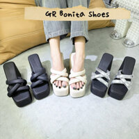 Dép xuồng bánh mì quai chéo ống phồng cao 11 cm