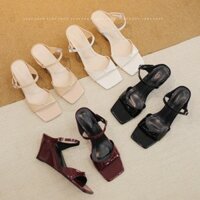Dép Xuồng JUDY Quai Ngang Nơ Da Bóng Mềm Cao 8p VNXK
