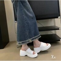 Dép xuồng quai da mũi vuông nâng đế 7 phân